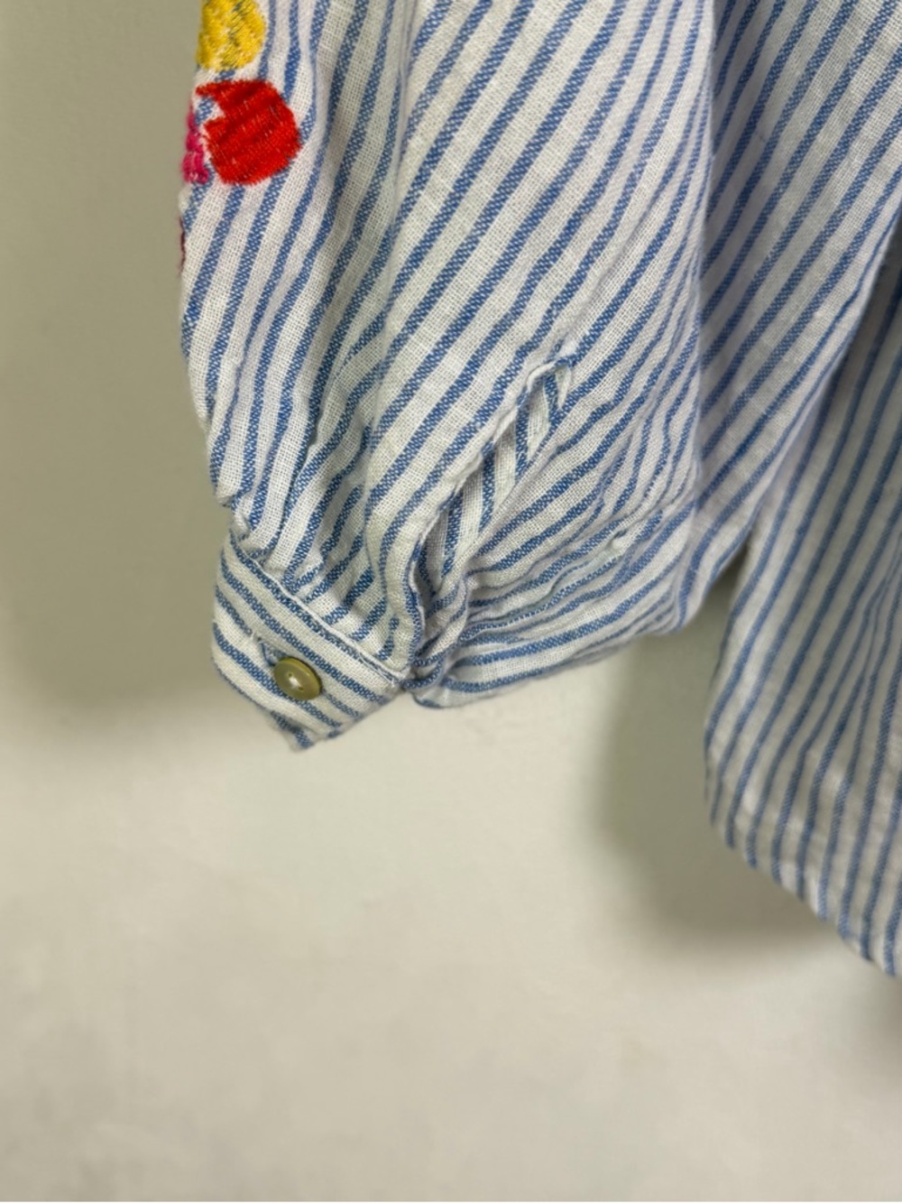 Philosophy Women’s Linen Floral Embroidered Blouse Boho Coastal Stripe Top Sz S - Picture 9 of 9